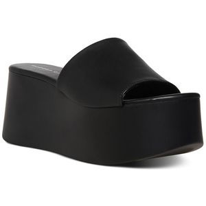 Madden Girl Womens Cake Black Slip On Dressy Solid Platform Sandals Shoes